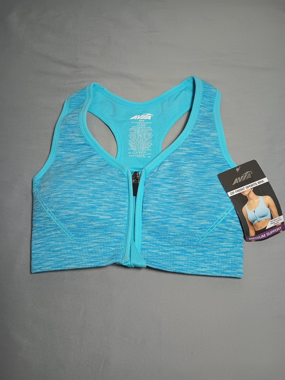 Avia Women's Zip-Front Blue Sports Bra